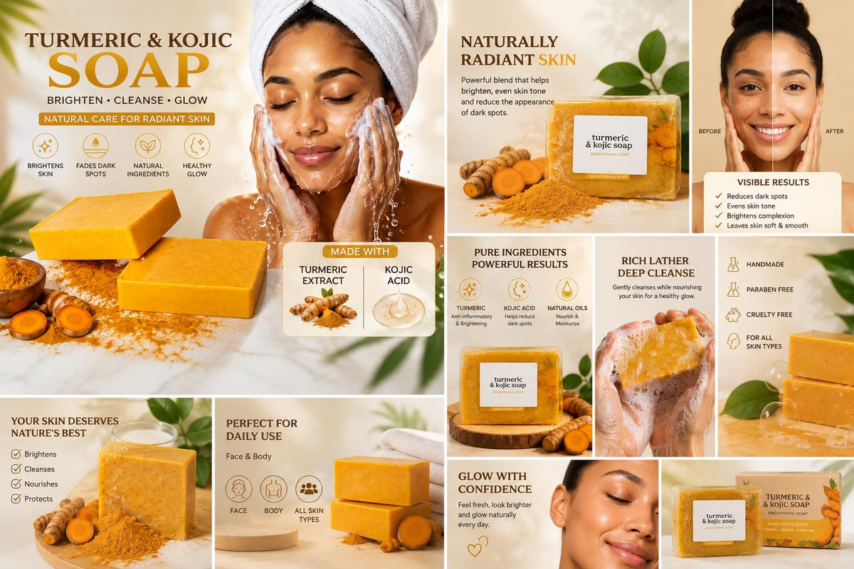 Turmeric Kojic Brightening Soap for Even Skin Tone, Dark Spot Reduction